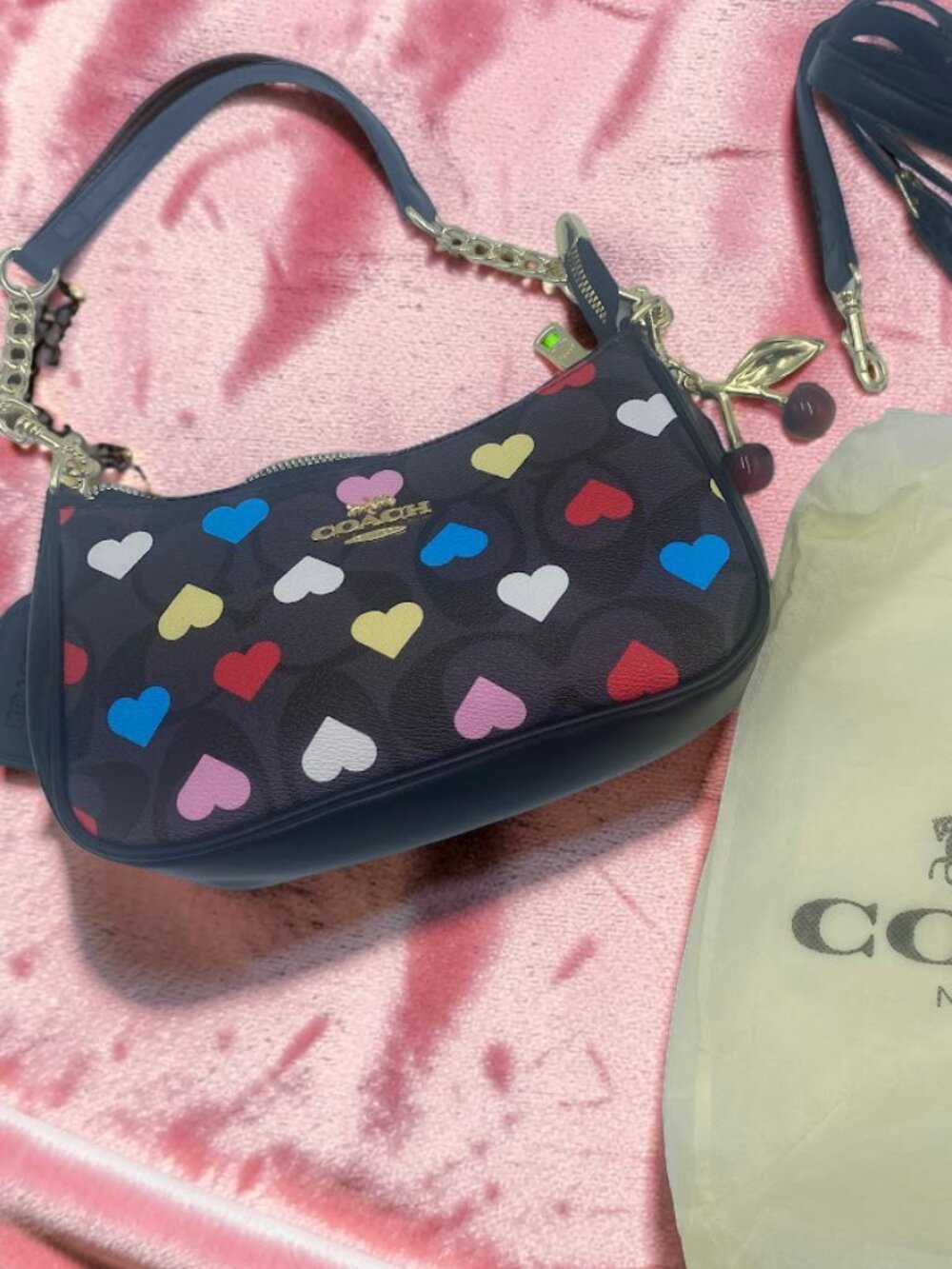NEW Coach Teri Shoulder Bag Heart Print small purse bag charm colorful trendy